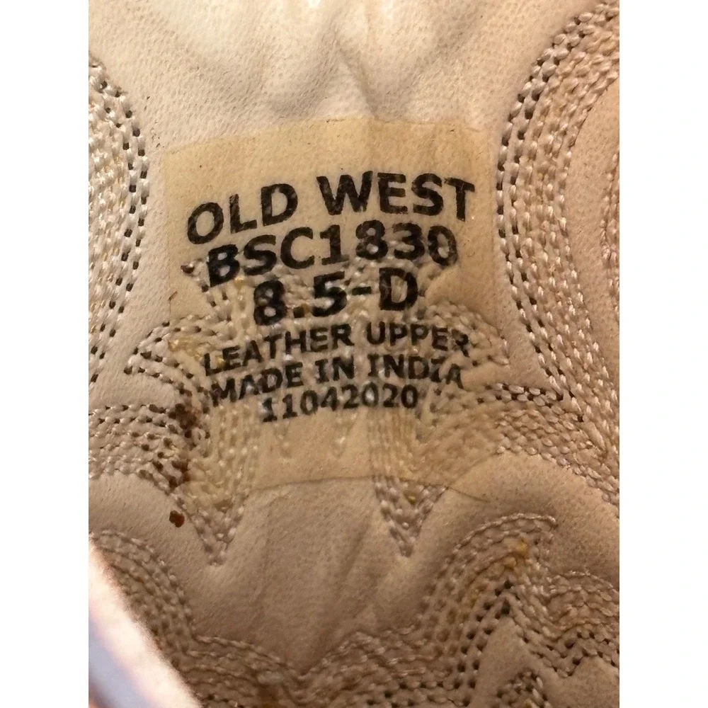Old West Kids Faux Caiman Western Boots Tan Brown Size 8.5 D Cowboy Ranch